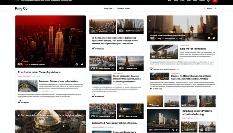 King Co. website showcasing articles and videos with a black, red, and gold theme King Co. website showcasing articles and videos with a black, red, and gold theme